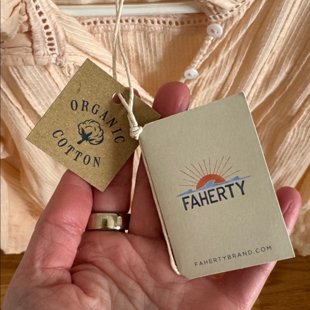Faherty Light Peach Ruffled Button-Front Blouse - Picture 3 of 8